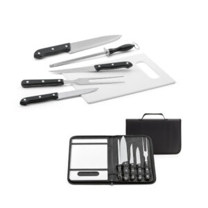 BOTALY. Kit churrasco em estojo de nylon 210D com tábua em PP e 5 utensílios em aço inox e PP - 94144