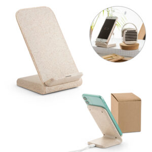 MAXWELL. Suporte para celular com carregador wireless em fibra de palha de trigo e ABS - 57932