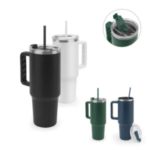 JOYNER XL. Copo de viagem de grande dimensão em aço inoxidável 91% reciclado com parede dupla isolada a vácuo e acabamento em mate 1300 mL - 94373