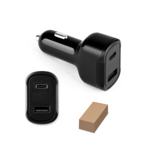 DIRAC. Adaptador de isqueiro com porta USB-A 18W e USB-C 20W em 100% rABS - 97189
