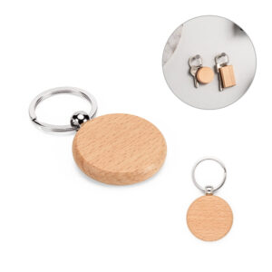 STEWIE ROUND. Chaveiro redondo em madeira de faia - 95094