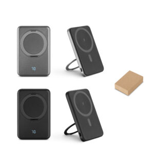 WARSHEL 5. Bateria portátil magnética em ABS 100% reciclado com suporte, carregador por indução (wireless) super-rápido 15W e capacidade de 5.000 mAh - 97142